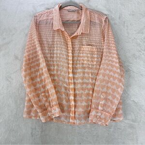 Halogen Peach Heart silk blend Button Down Shirt women’s XL